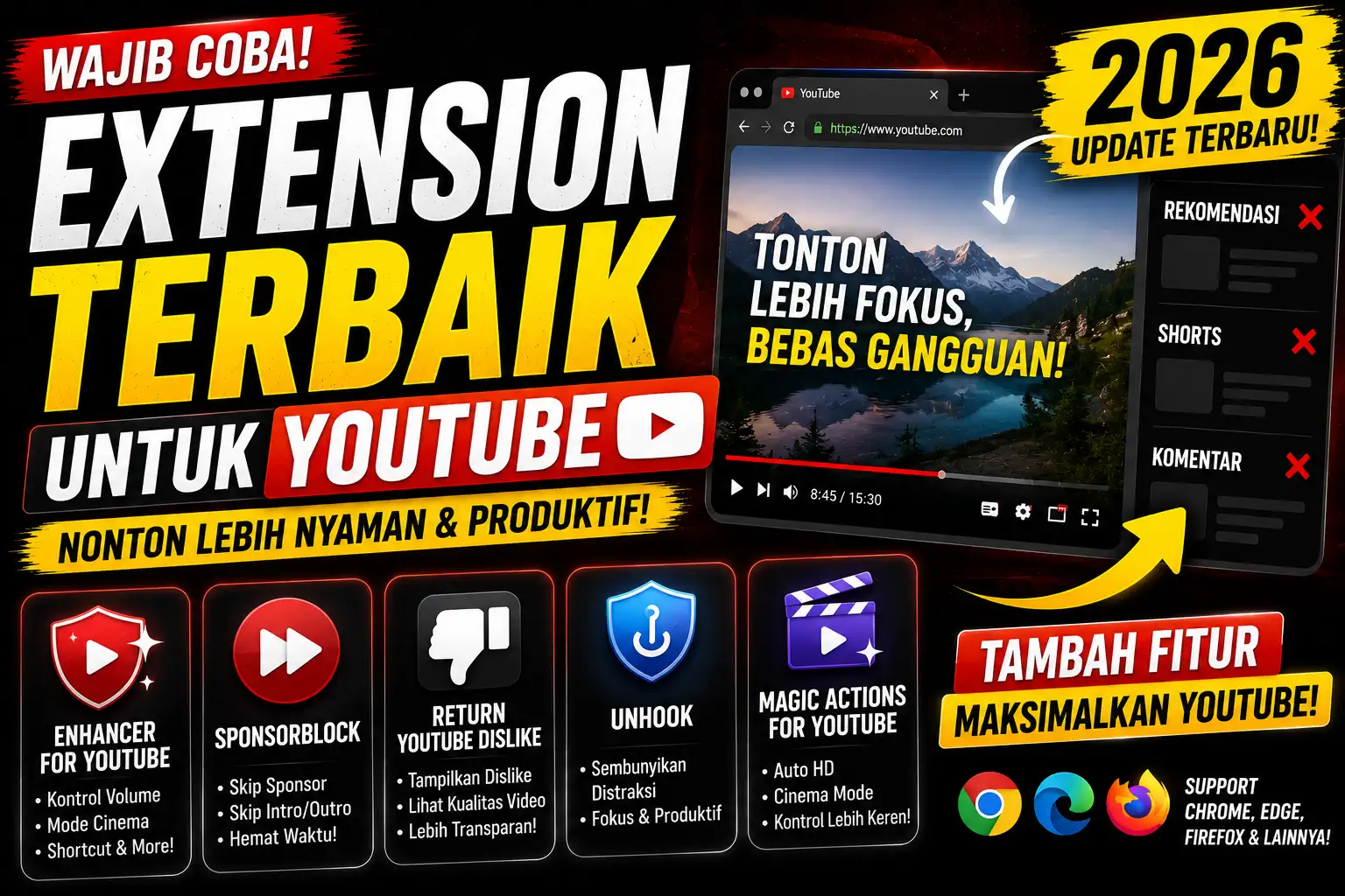 Browser Extension Terbaik untuk YouTube di 2026, Bikin Nonton Lebih Maksimal
